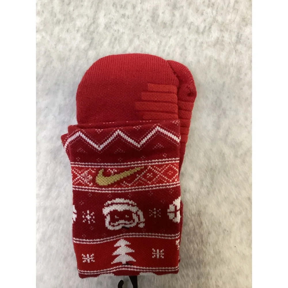 Nike Elite Christmas Socks Red White Gold Santa Fair Isle Crew Small NWOT